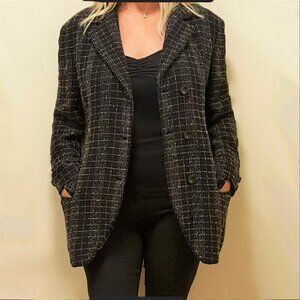 DONNA KAREN Wool Black Tweed Jacket Blazer Sz 14 / fits 10
